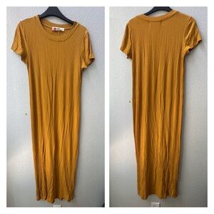 FP Free People Beach yellow short sleeve t-shirt midi dress womens S